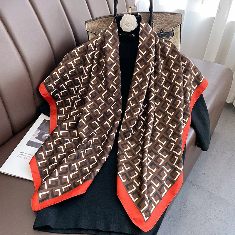 

100% Silk Scarf Women Headband Spring chain Square Fashion Print Hair Foulard Female Lady Shawl Wraps Hijab Bandana Scarves