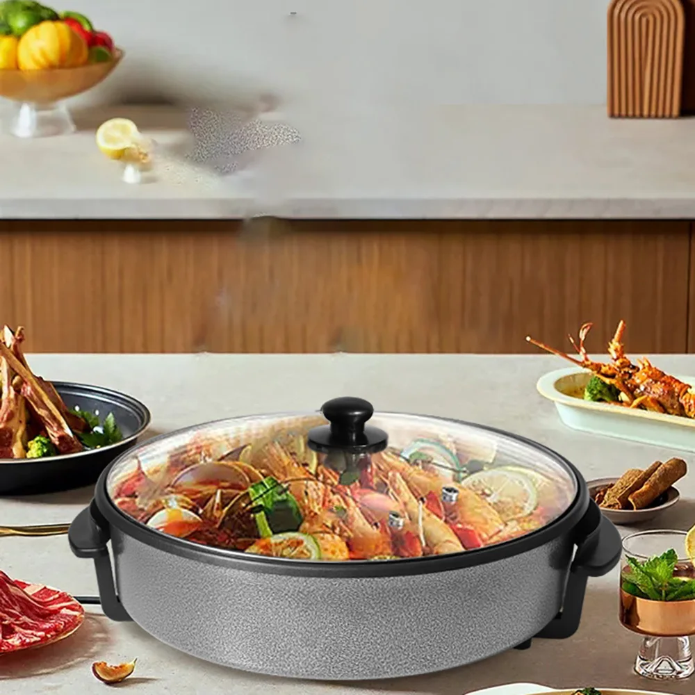 Electric Frying Pan, Multi-Function Electric Hot Pot, Korean Barbecue Non-Stick Pot, Household Electric Grilling Pot