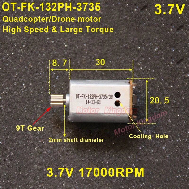 OT-FK-132PH  DC 3V-4.2V 3.7V 17000RPM UltraHigh Speed  DC  Motor 9 Teeth Gear Engine for Aircraft RC Drone RC Slot Car Model