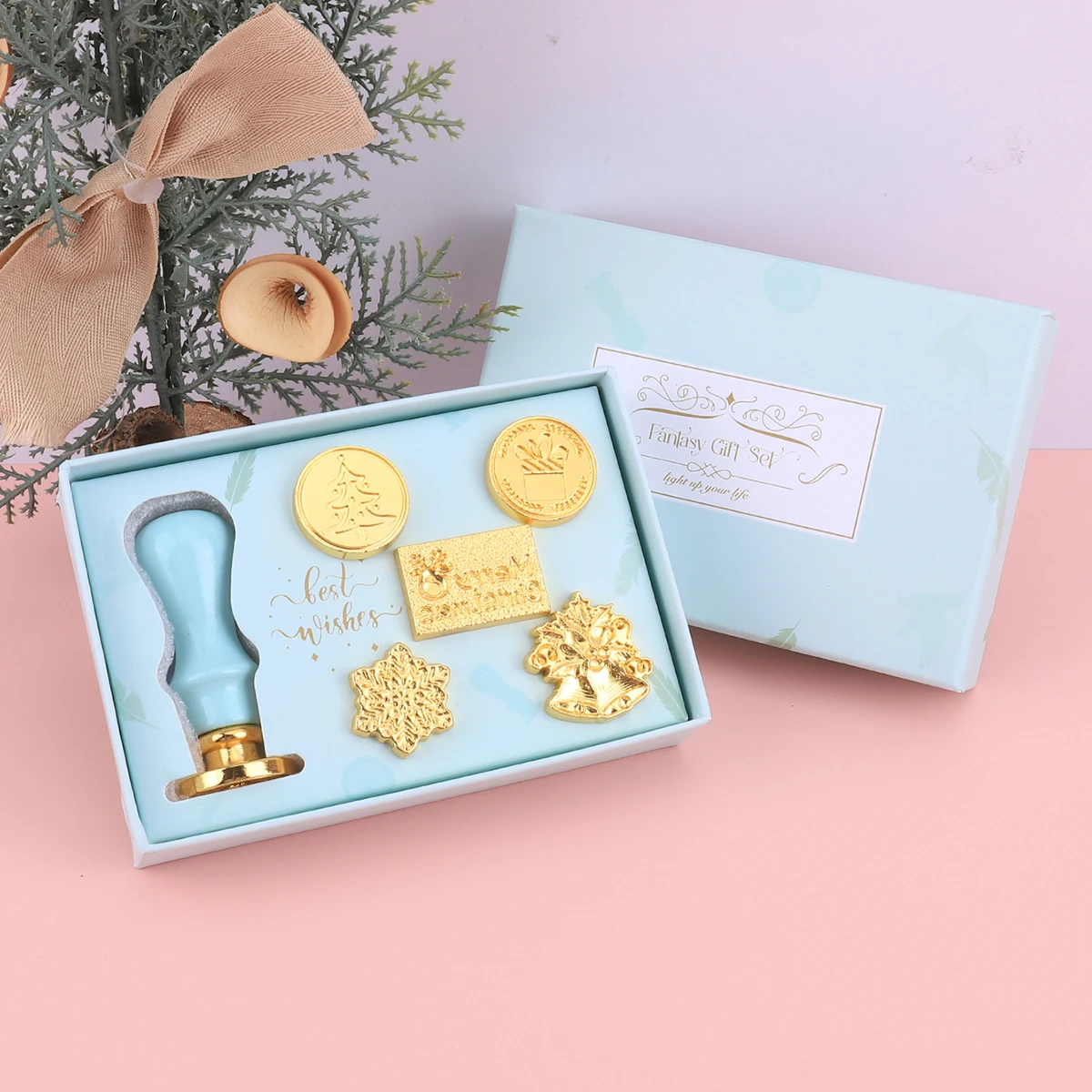 

Изысканный подарочный набор штампов с сургучной печатью из 6 предметов, 5 уникальных дизайнов головок штампов, печати для конвертов «сделай сам», штампы для украшения подарков