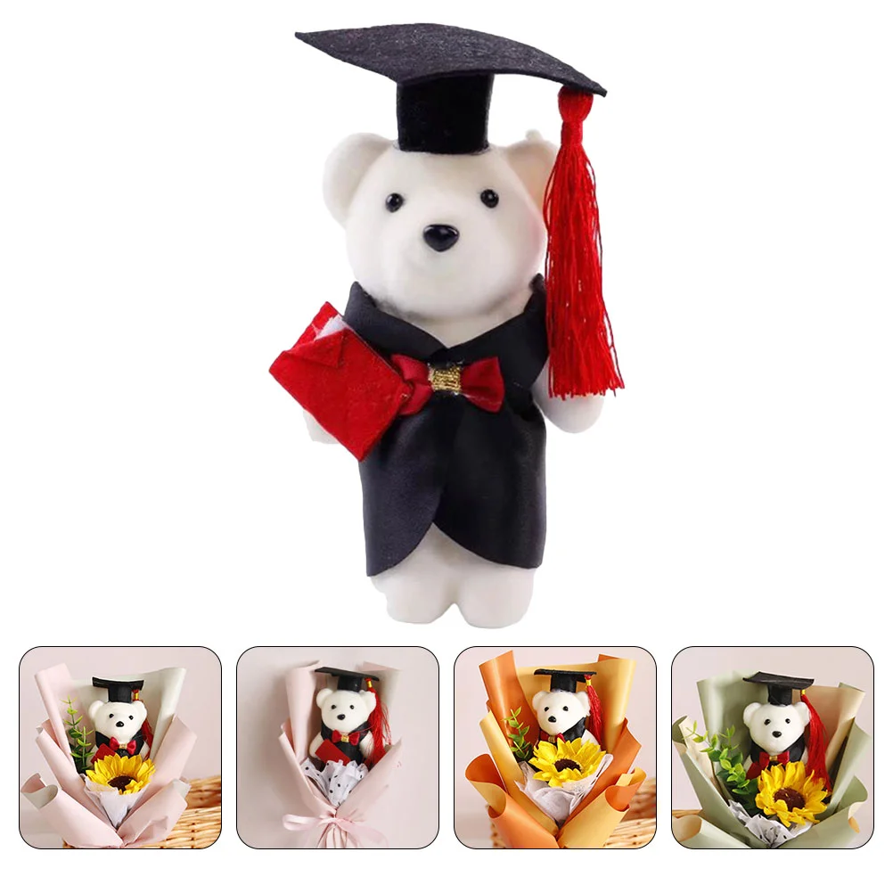 5 Pcs Graduation Bear Plush Stuffed Bears Animal Small Brown Toy Gifts Flower Bouquet Dolls for Mini