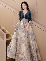 Luxury Evening Dresses Women Long Elegant V-Neck A-Line Floor-Length Formal Occasion Dresses For Wedding Party