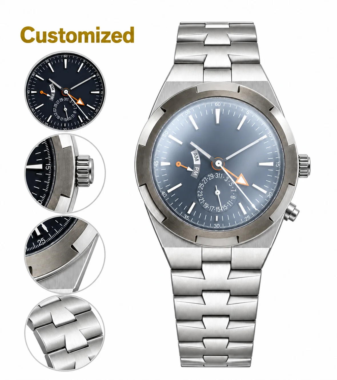 Montres personnalisées, montre mécanique automatique pour homme, 42 mm, boîtier en acier inoxydable 904L, fonctions complètes, heure mondiale