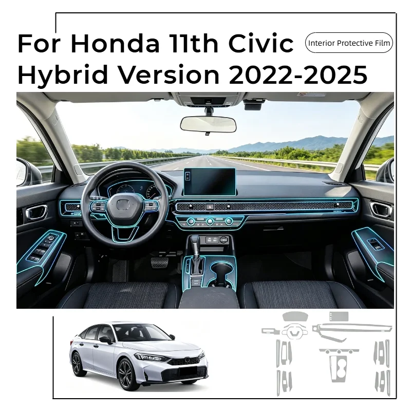 Pre-cut TPU Interior Film For Honda 11th Civic Hybrid Version 2022-2025 Car Navigation Center Console Clear Protective Sticker