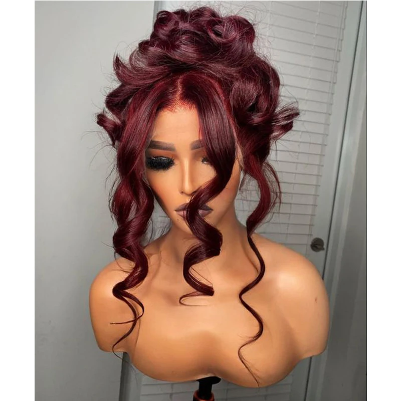 Soft 99j Long Burgundy180Density 26Inch Glueless Deep Wave Lace Front Wig For Black Women With Baby Hair Preplucked Daily