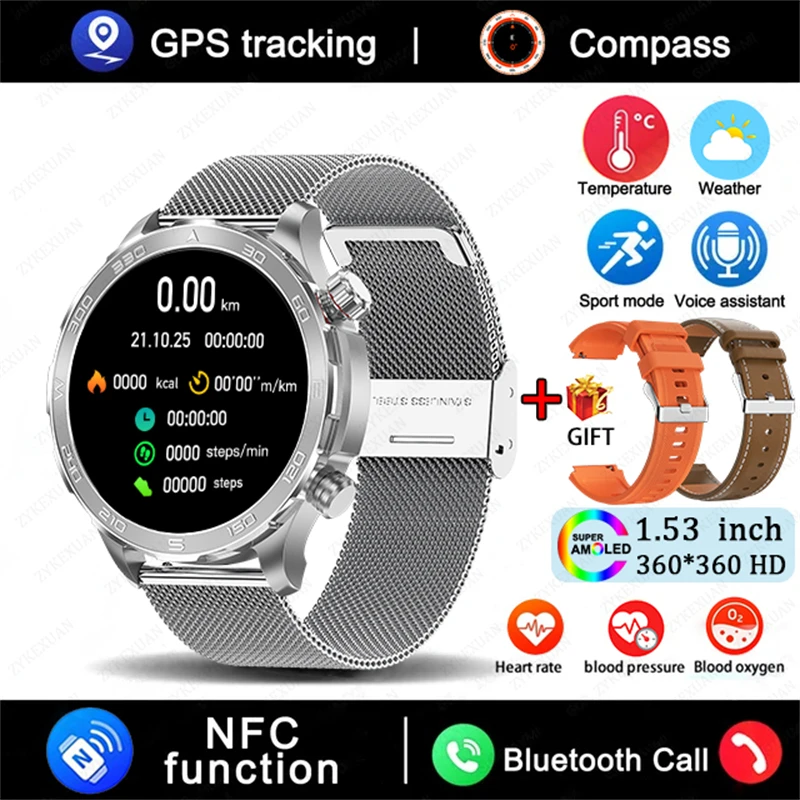2025 New Bluetooth Call Smart Watch Men For Huawei AMOLED HD Large Screen Heart Rate NFC IP68 Waterproof GPS Sports Smart Watch