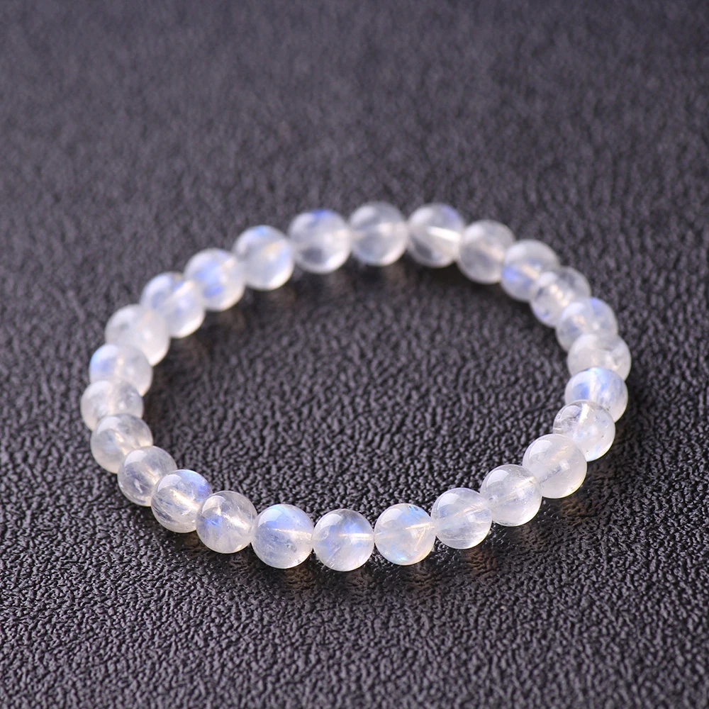 8mm Natural Moonstone Stone Beaded Bracelet For Women Men Chakra Yoga Shining Stone Bead Bracelet Handmade Wristband Jewelry