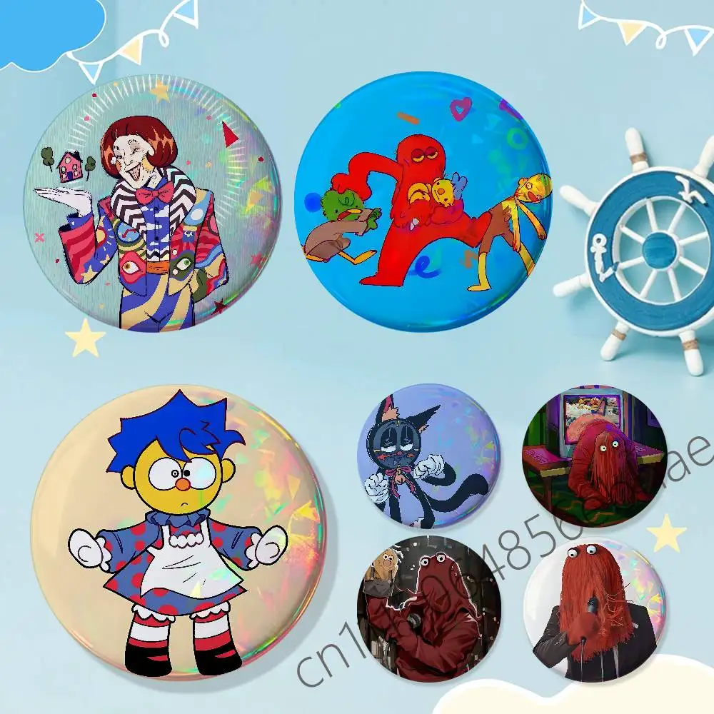 FOR Dont Hug Me Im Scared DHMIS Round Exquisite Laser Badge Brooches Creative Pins For Clothes Hat Backpack Gift Accessories