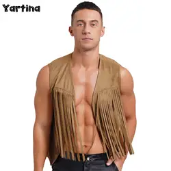 Gilet Hippie Western Cowboy Cosplay Costume Open Front Loose Vest Vintage Fringe Suede Cardigan Waistcoat Tops Gothic Steampunk