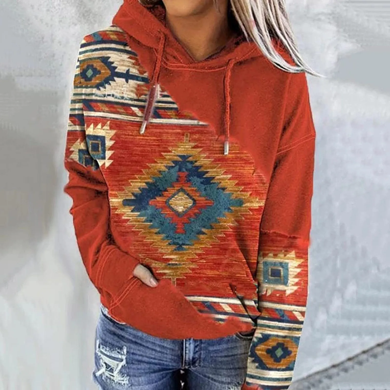 

Ladies Loose Sweatshirts Casual Hooded Ethnic Printed Long-sleeved Printed Sweater Comfy High Quality Hooded Sweatshirts Худи