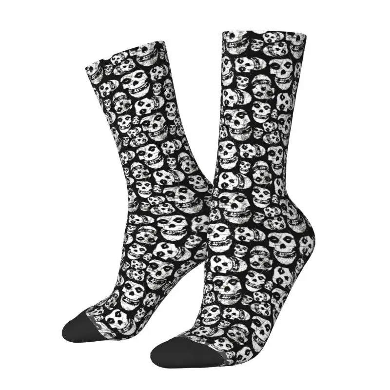 Custom Rock Punk Band Misfits Skull Face Men's Crew Socks Unisex Kawaii Heavy Metal Spring Summer Autumn Winter Dress Socks