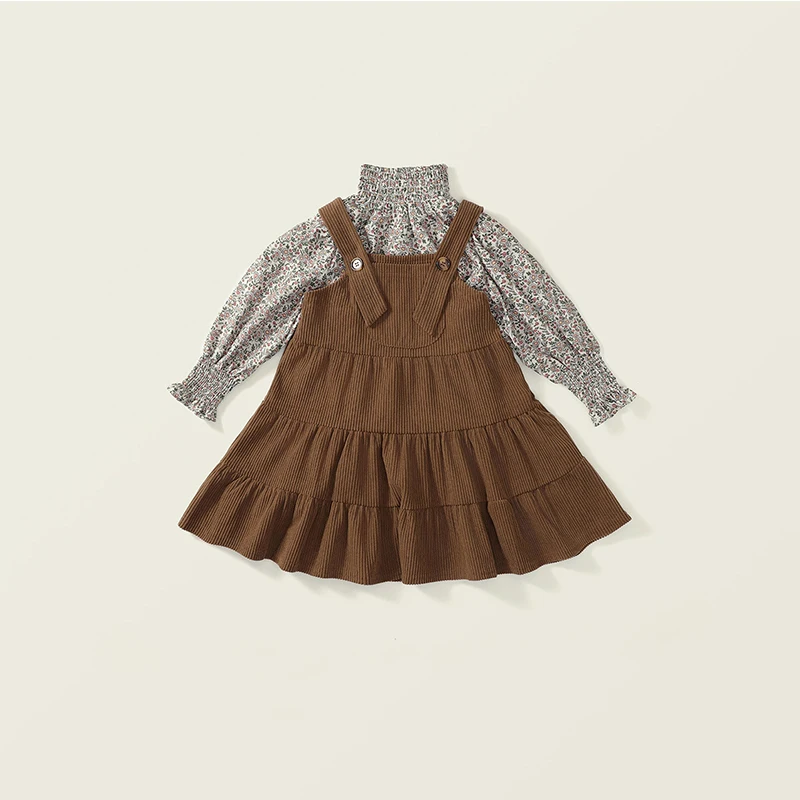 

Korean Dongdaemun High Quality Fashion Autumn New Two Piece Floral Blouse Elegant Dress Girls Outdoor Clothes For Children