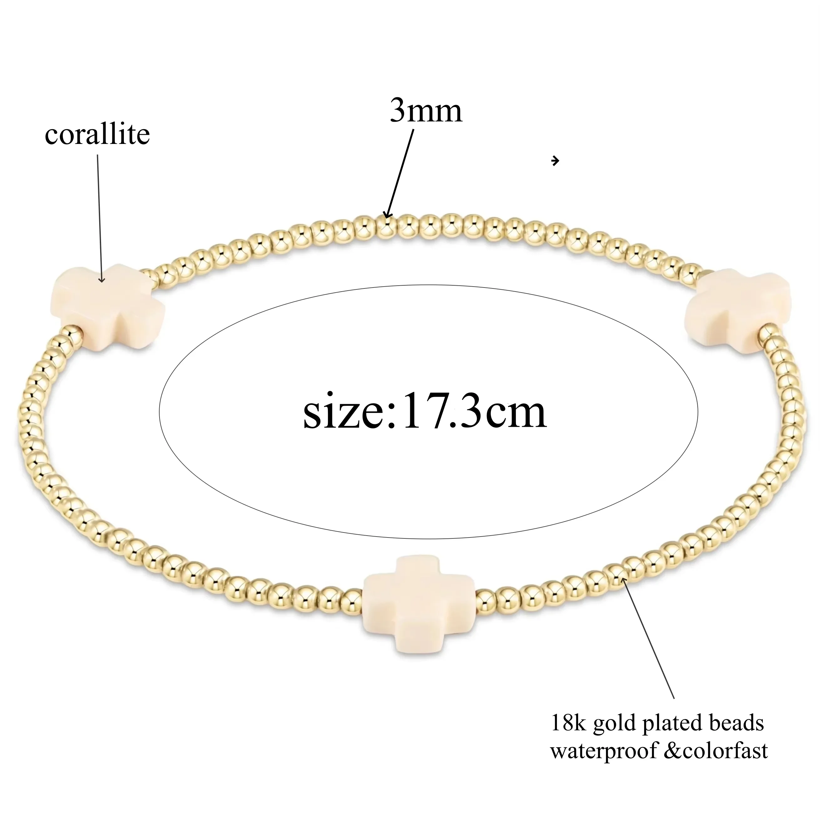 Vlen Cross Charm Bracelet 3mm Gold Plated 18 K Beads Bracelets for Women Stackable Boho Pulseras Jewelry