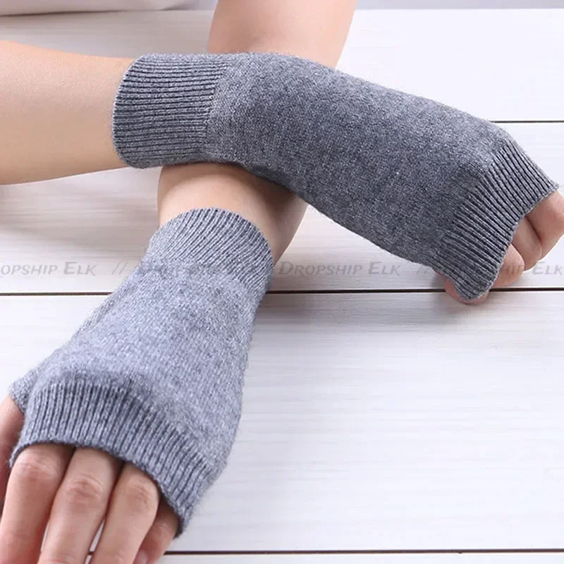 Wool Glove For Women Winter Knitted Fingerless Warm Soft Solid Stretch Half Mitten Lady Elastic Short Cashmere Cosplay Gloves