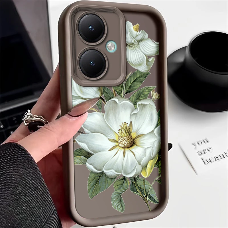 Flower Painted Phone Case For Vivo Y27 Y35 Y35M Plus Silicone Anti Drop Soft Cover Funda VivoY27