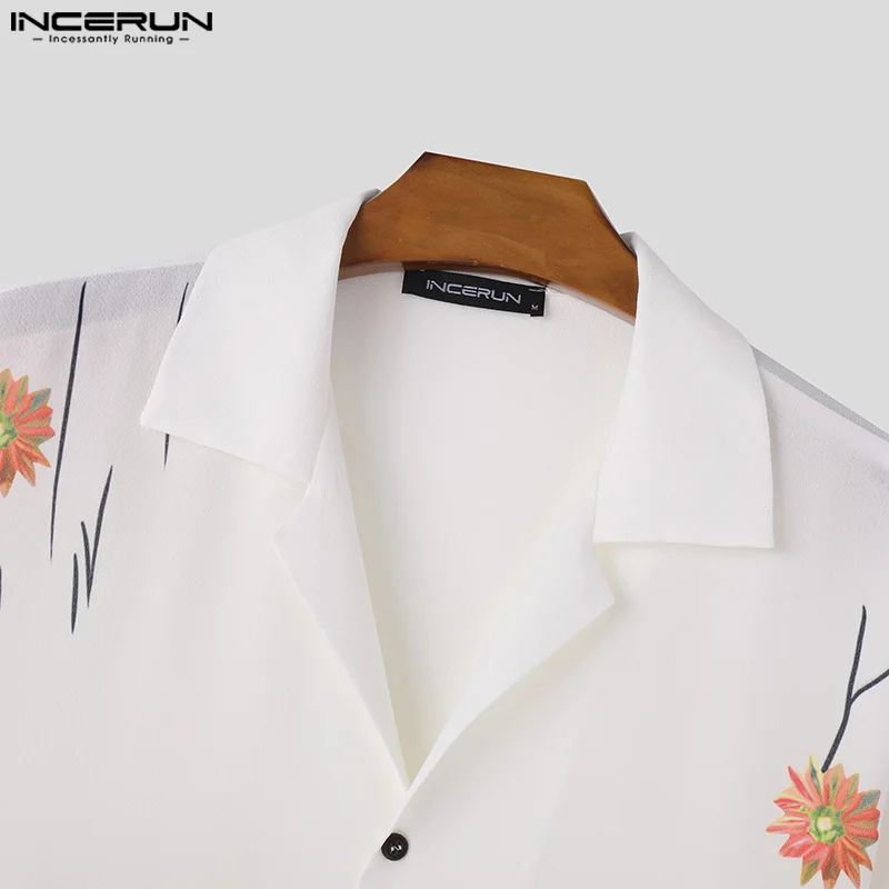 2024 Men Shirt Flower Printing Lapel Short Sleeve Summer Men Clothing Streetwear Vacation Fashion Casual Shirts S-5XL INCERUN