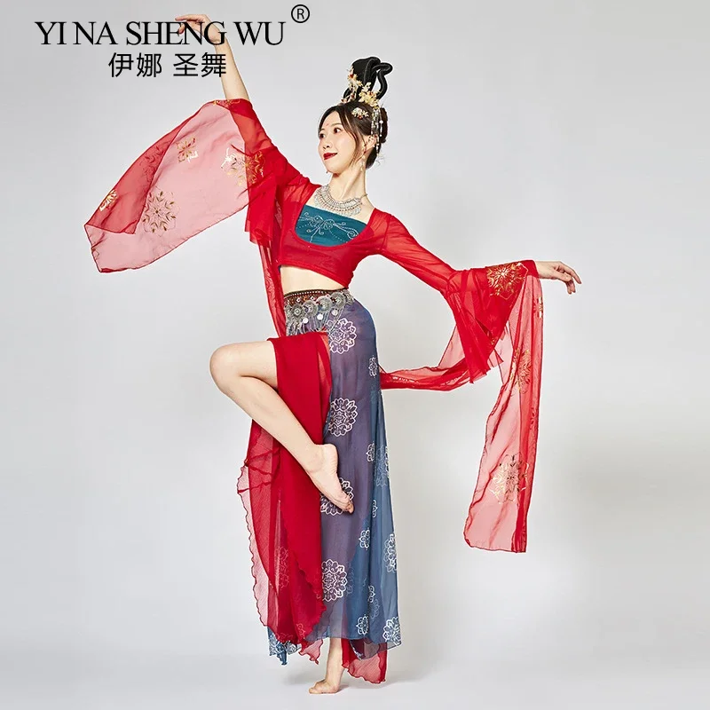 

Классический танцевальный костюм Hanfu, комплект классического танца, сценический костюм, женский профессиональный костюм для выступлений, комплект с длинной юбкой, новый