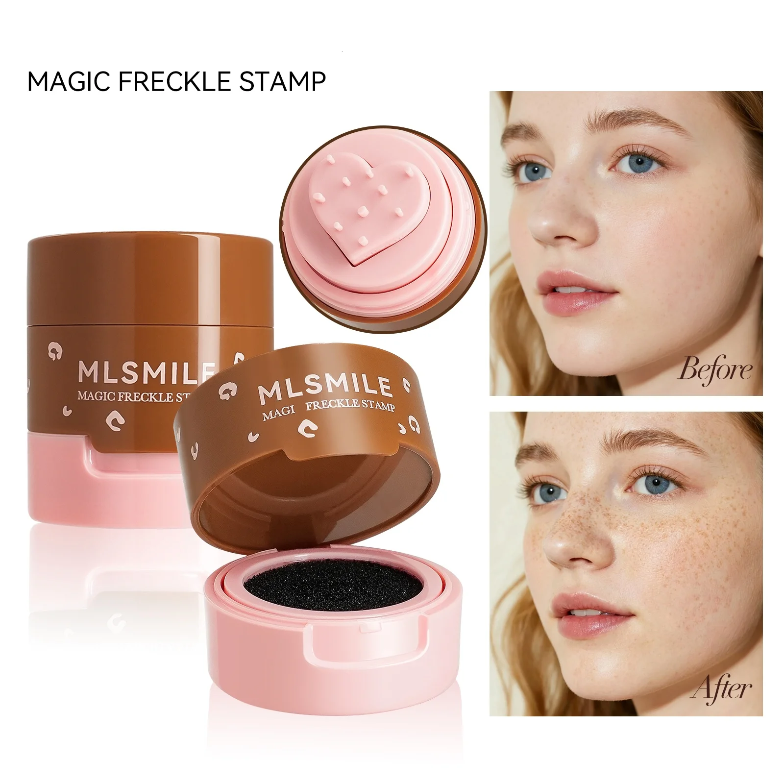 Heart Silicone Faux Freckle Stamp Pen, Waterproof Quick‑Drying Smudge Resistant Face Dot Marker, Natural Fake Freckle Makeup
