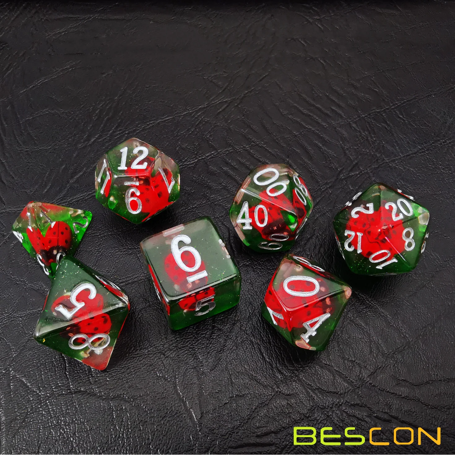 Bescon Red Ladybug RPG Dice Set of 7,  Novelty Ladybugs Polyhedral Game Dice set