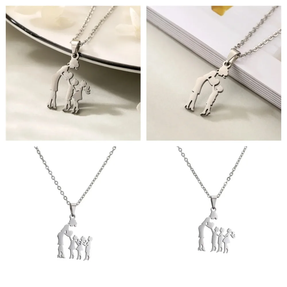 Mom Daughter Family Necklace Stainless Steel Chain Children Kid Silver Color Pendant Necklaces Jewelry Women Mother's Day Gift