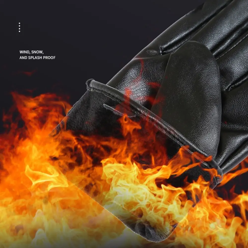 Fashion Full Finge PU Leather Gloves Waterproof Windproof Driving Gloves Thicken Winter Warm Touch Screen Gloves Outdoor Sports