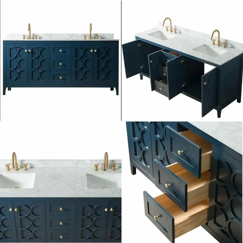 Modern All Blue Wooden Bathroom Vanity Floor to Floor Stable Durable for Apartment Hotel Gym