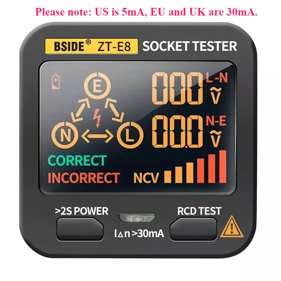 BSIDE Socket Tester Smart Voltage Detector Outlet Checker RCD GFCI Test NCV Live Neuter wire Test EU US UK Plug Meter