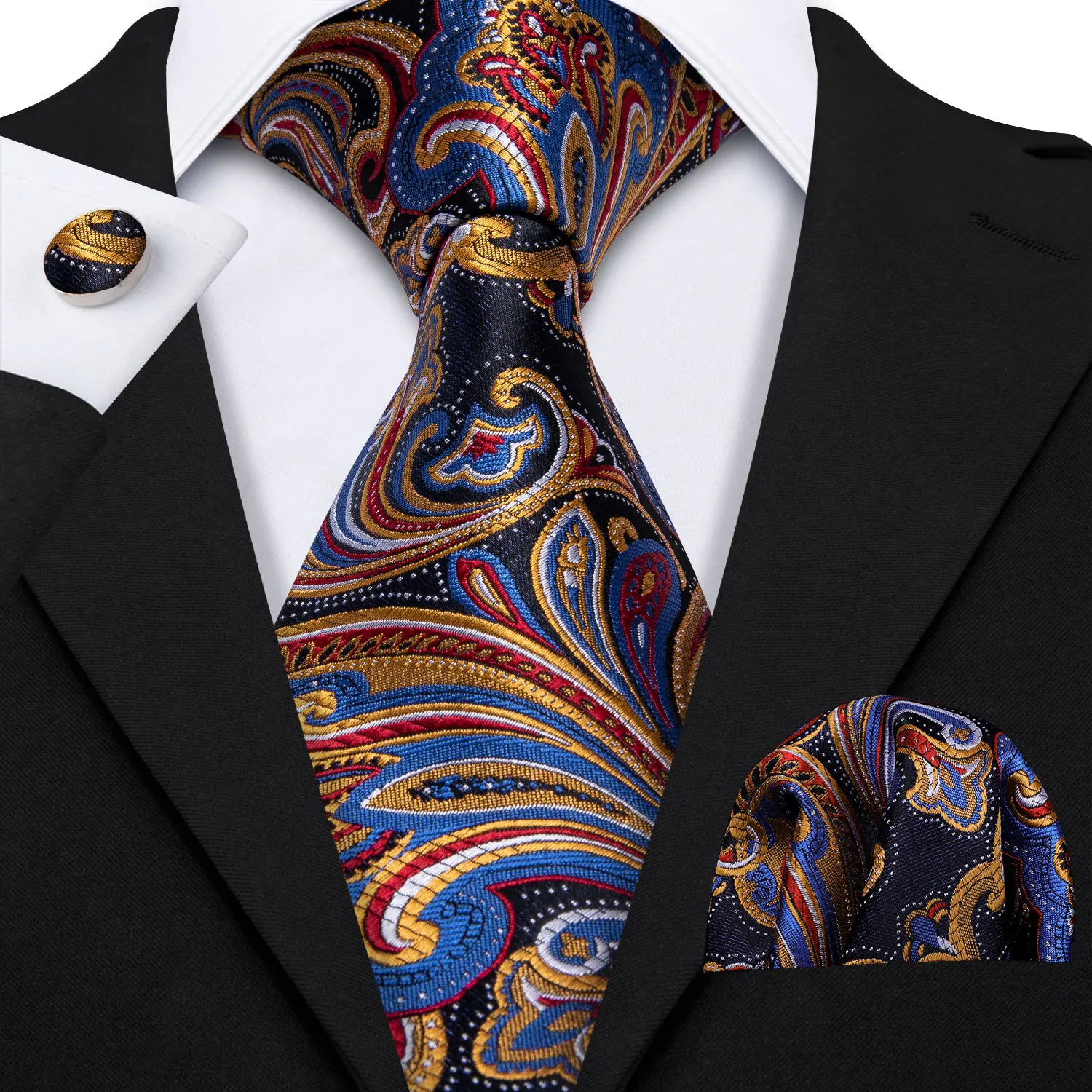 Colorful Floral Men Tie Handkerchief Cufflinks Set Jacquard Necktie for Man Male Wedding Business Ties Formal Dad Husband Gift