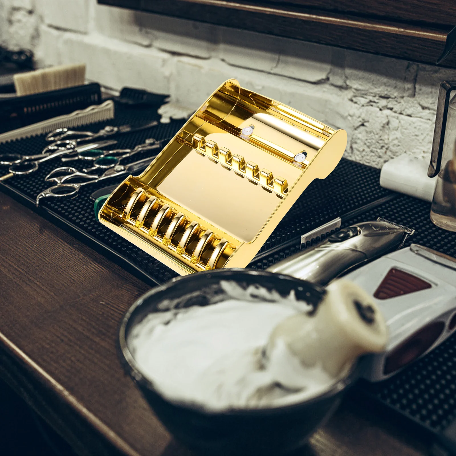 

Scissors Storage Rack Gold Plated Vacuum Suction Base Multi-Slot Organizer For Salon Tool Display Hair Trimmer Holder