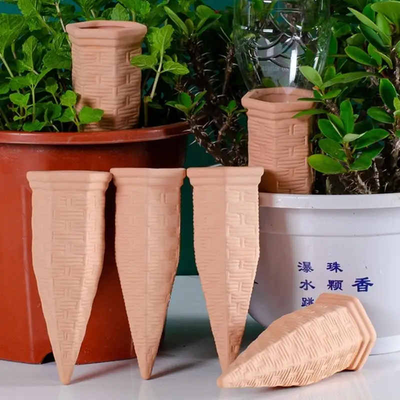 QX2E Practical Decorative Red Clay Watering Spikes Tool Helps Maintain Healthy Plant