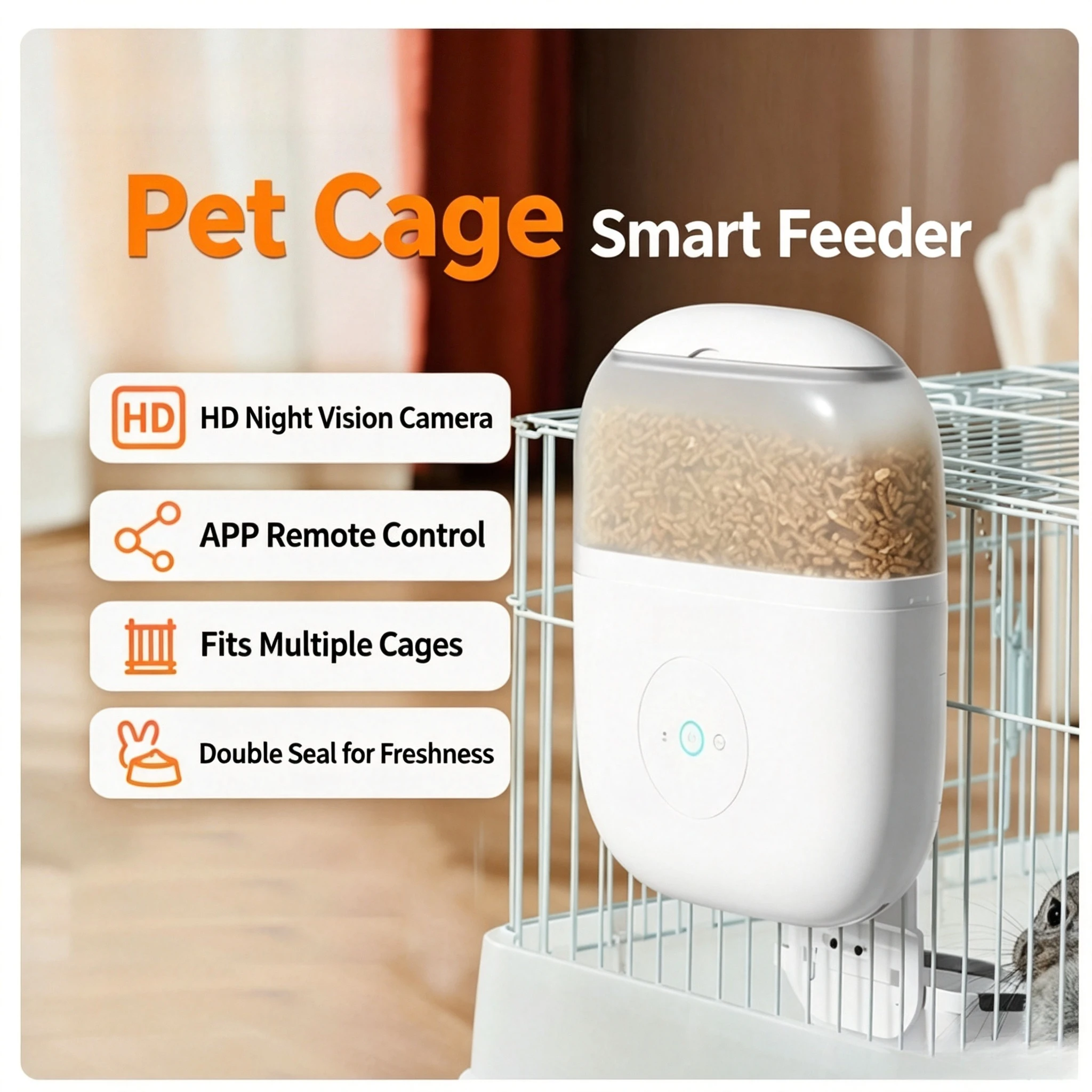 Hanging Cage Rabbit Feeder with HD Camera APP Remote Control Pet Dispenser for Small Animal Daily Feeding