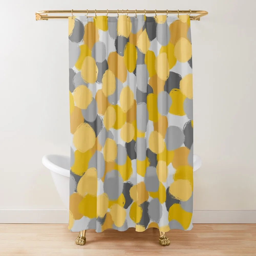 

Abstract, Grey and Mustard Yellow, Paint Brush Effect Round Shower Curtain Shower Sets For Bathroom Cover Curtain