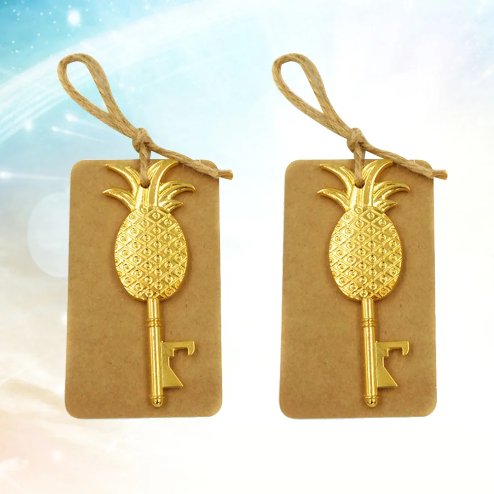 2pcs Pineapple Key Shape Bottle Openers Multipurpose Alloy Opener with Rope and Hanging for Wedding Birthday Hawaii Party