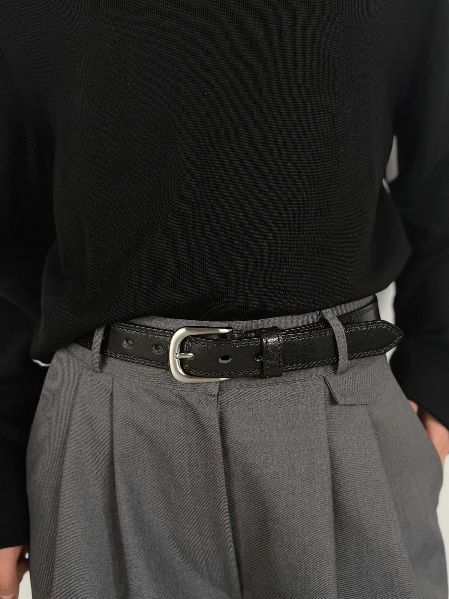 手作り黒革ベルト-ベーシックで多用途な女性用デイリーウェア-レトロスタイル-オフィス通勤用-本牛革ウエストベルト