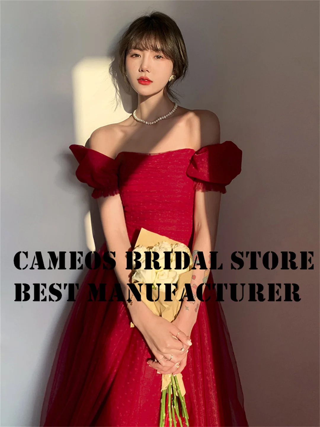 SONDR Off the Shoulder Birthday Korea Evening Dress Custom Made Tulle Red Formal Prom Dress A-Line Simple Evening Gown Bridal