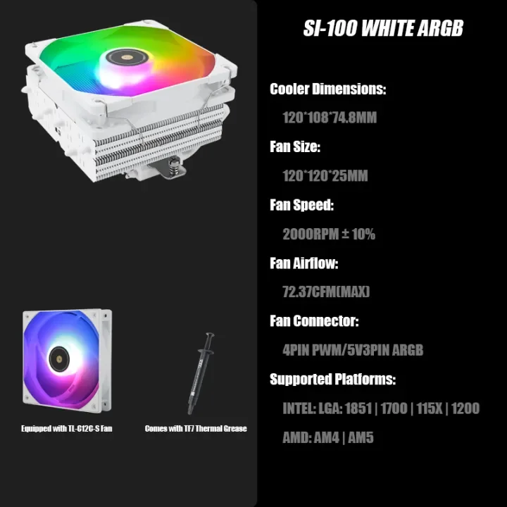 Thermalright SI-100 BLACKE&WHITE ARGB Down-Pressure CPU Air Cooler HTCP/Low Profile CPU Cooler