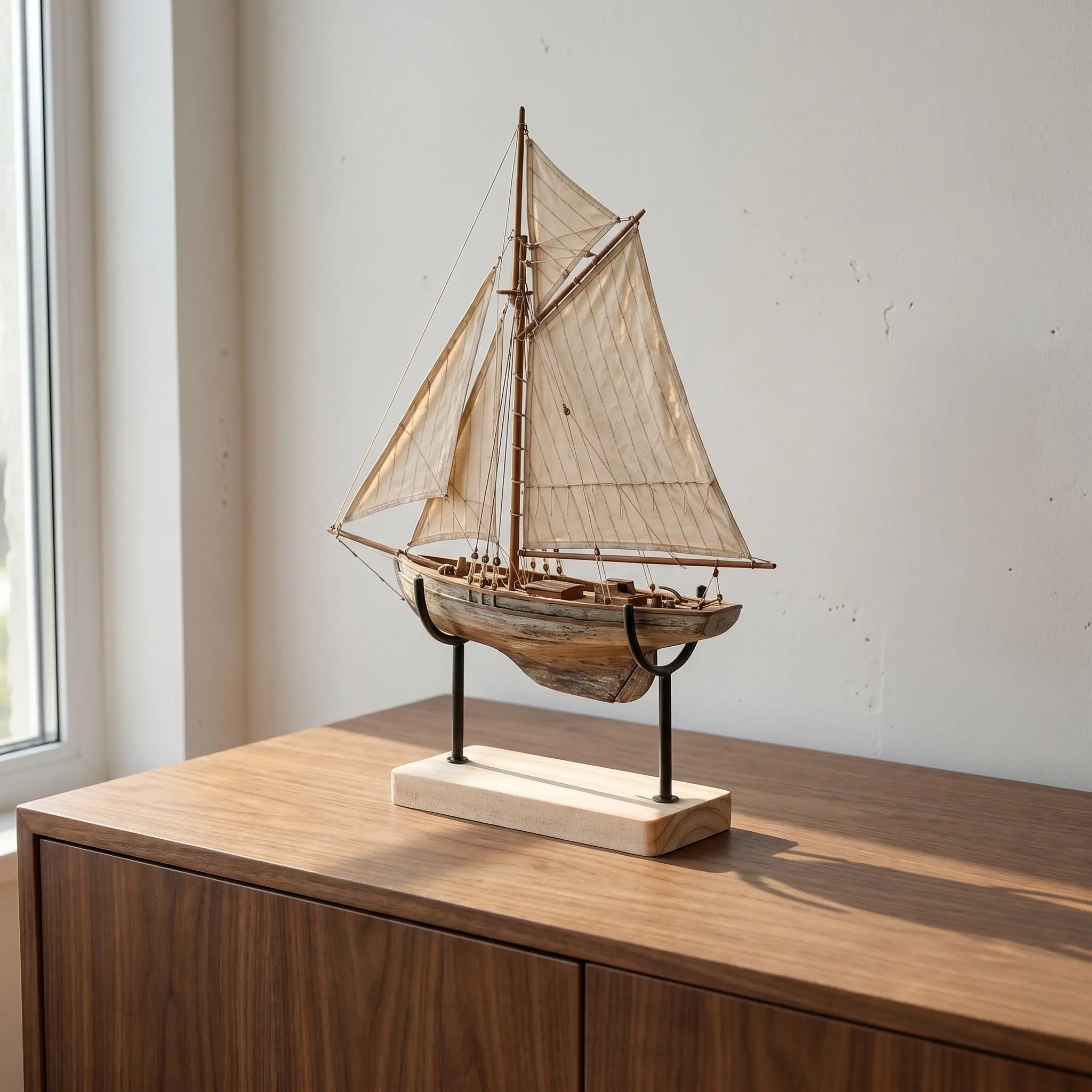 Metal U-Shaped Ship Rest Stand 5.3x3.9x2 Inch Tabletop Wooden Base Display Rack Stable Support Boat Display for Collectors