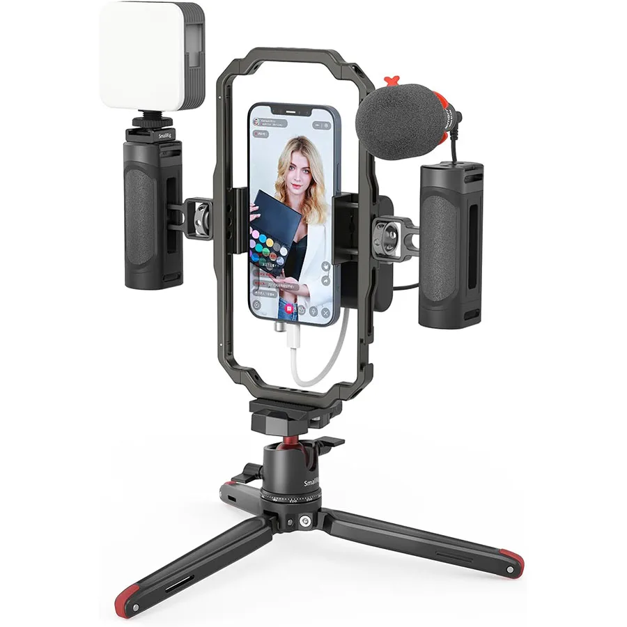 

SmallRig Universal Phone Video Rig Kit for iPhone, Smartphone and Cameras, Phone Stabilizer Rig w/Tripod Microphone LED Light