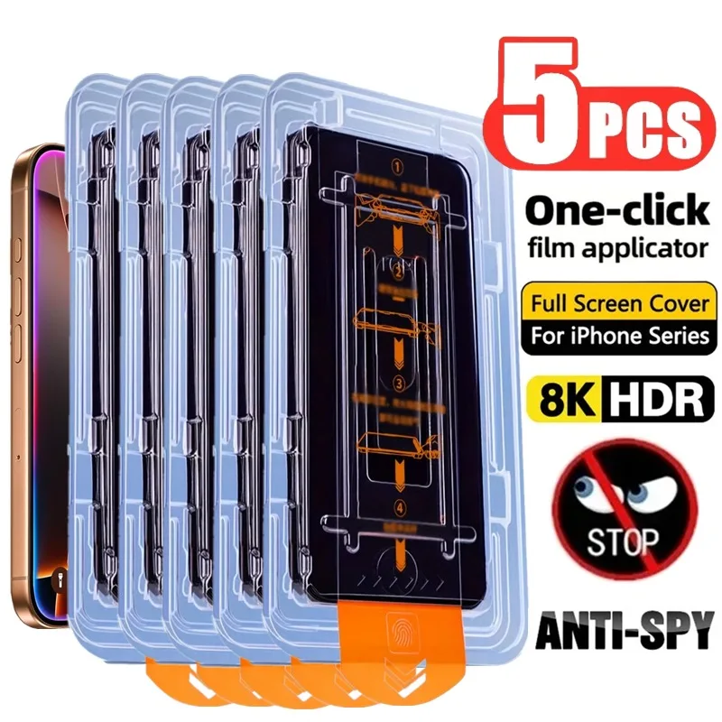 

5Pcs 8K Dust free Install Privacy Tempered Glass For iPhone 17 16 15 14 13 11 12 Pro Max Plus X XR XS Anti-spy Screen Protector