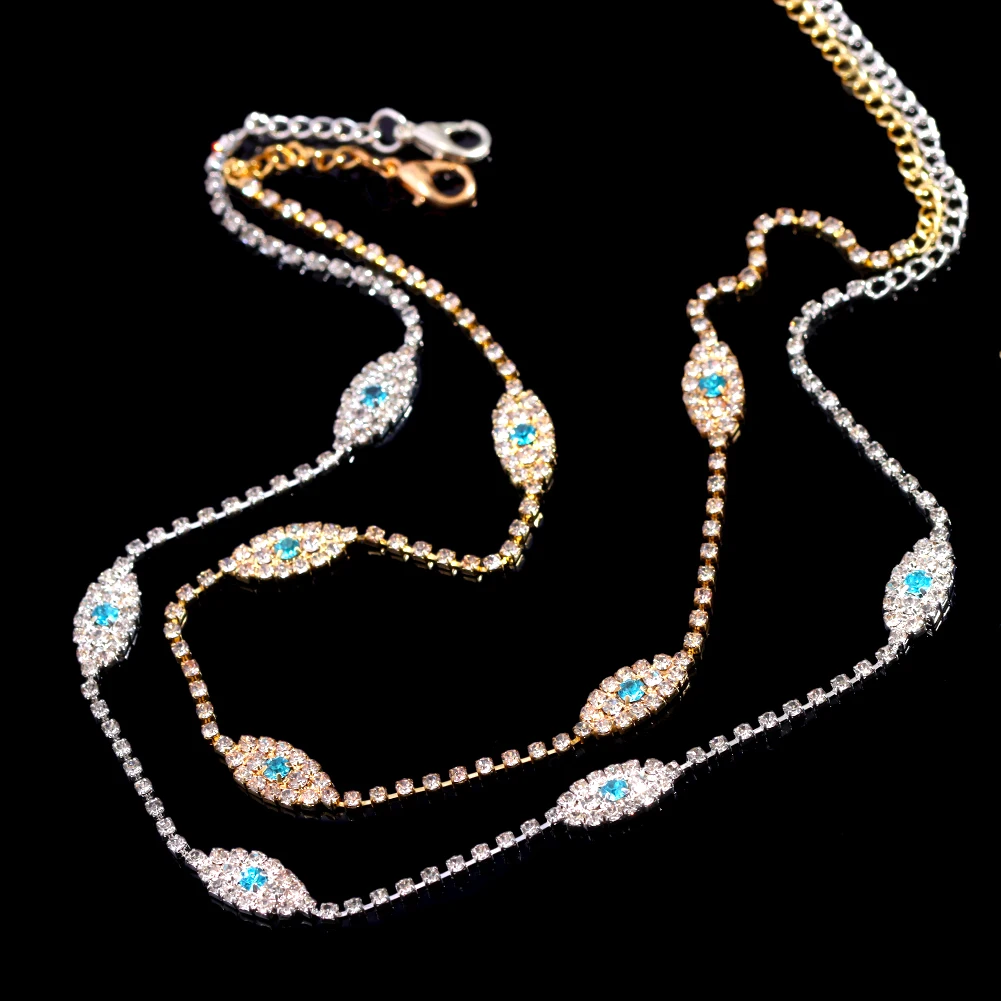 NEW Evil Eye Tennis Choker Rhinestone Necklace for Women Charm Collar Chain Blue Crystal Necklace Fashion Evil Eye Jewelry