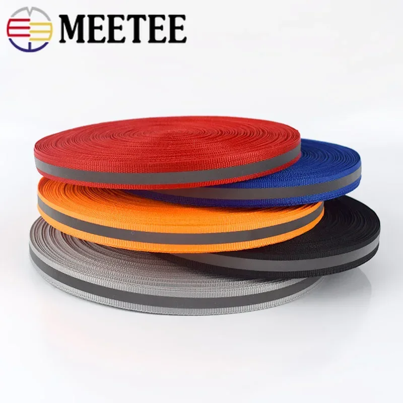 

Meetee 50Yards 1cm Nylon Fluorescent Silver Reflective Webbing Ribbon Safe Warning Tape Trims DIY Garment Bag Clothes Material