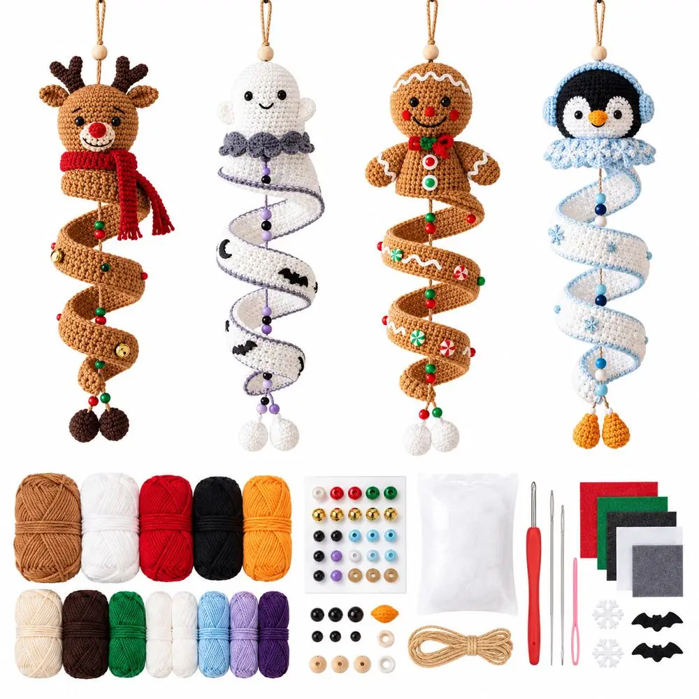 DIY Crochet Kit Crochet Ornament Kit Yarn Craft Handmade Style Santa Claus Spiral Ornament Kit Crochet Spiral Structure