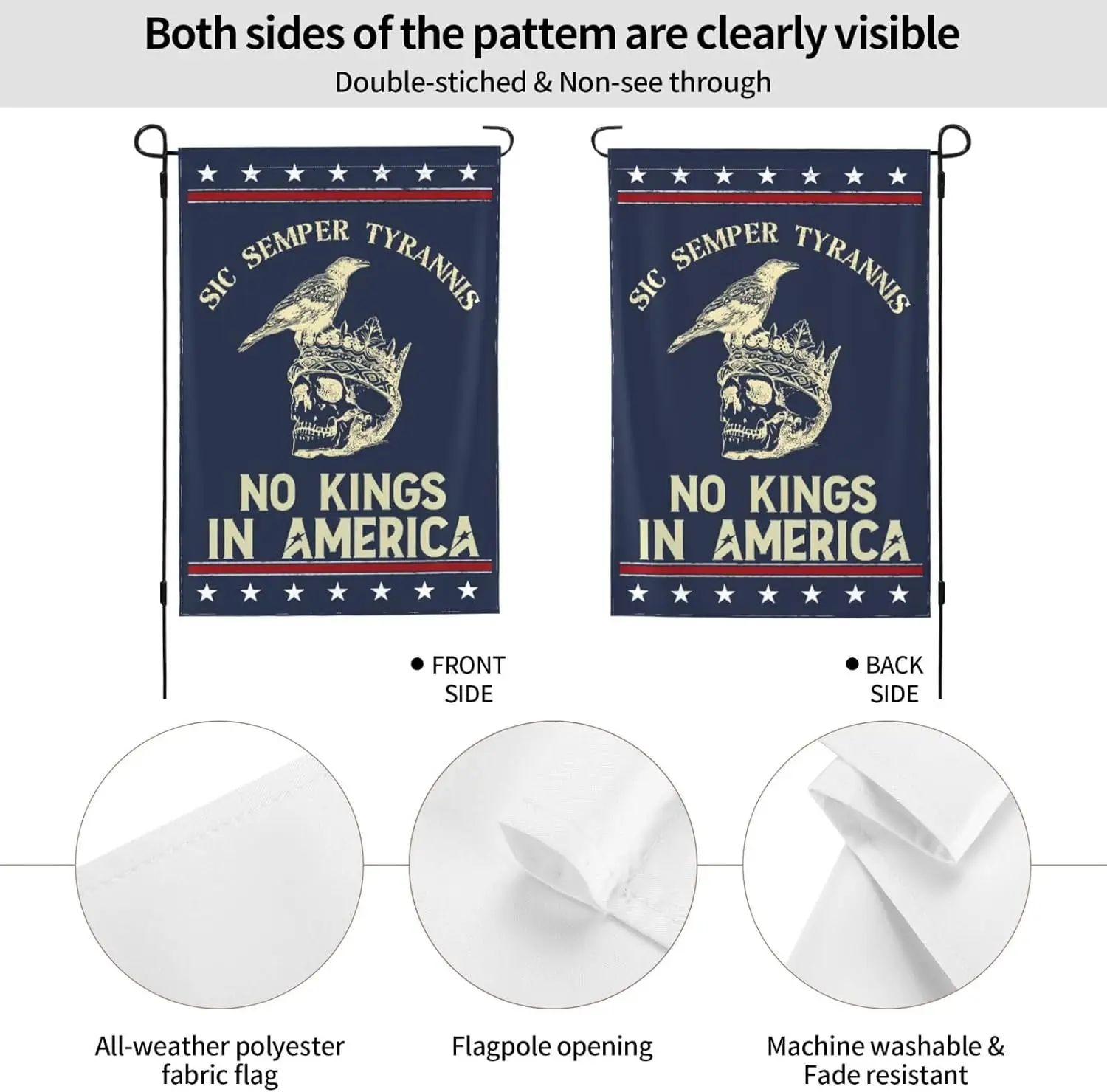 Sic-Semper Tyrannis flags No-King-In-America Protest Resist-47 Yard Flag 12x18 Garden Banner No Flagpole NKK