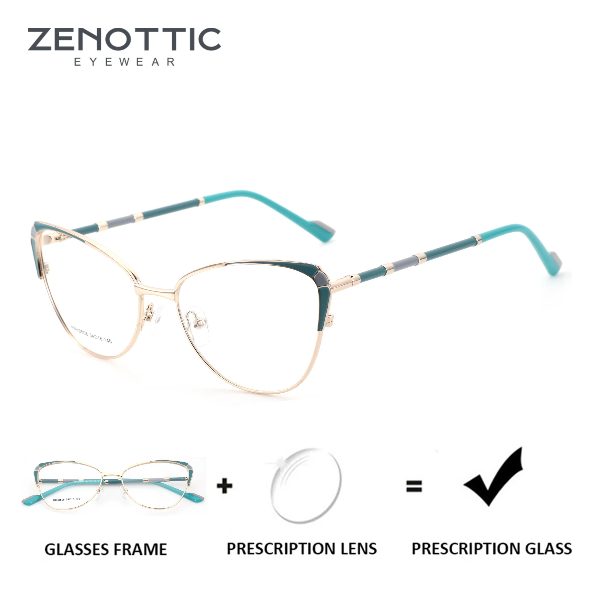 

ZENOTTIC (размер S) 2025, очки «кошачий глаз», женские оптические очки для высококачественного металла, фотохромные очки с защитой от синего света