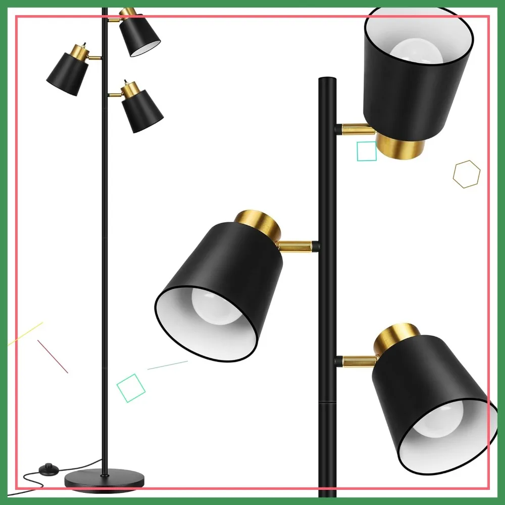 

67" Modern Floor Lamp with 3 LED Bulbs, Industrial Design for Living Room, Bedroom, Office Decor - Black Gold