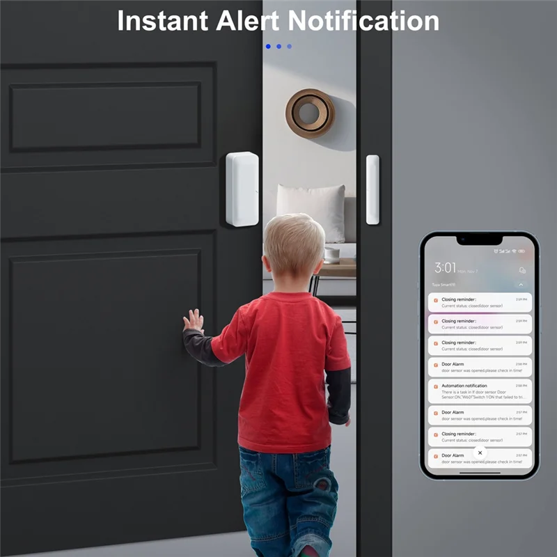 HLZS-Tuya Zigbee Sensor Pintu Sensor Jendela Alarm Sensor Pintu Pintar Nirkabel Mendukung Keamanan & Otomatisasi Rumah