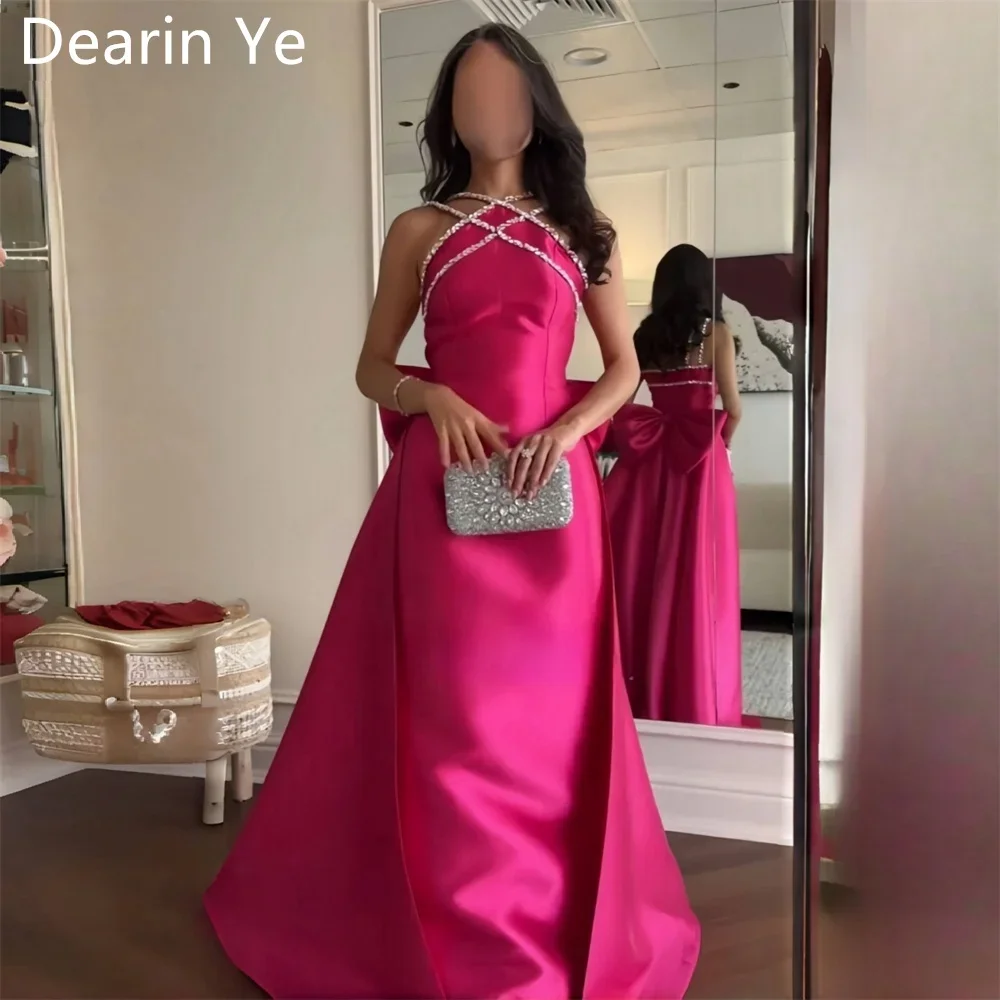 Customized Saudi Arabia Dearin Halter Column Floor Length Skirts Draped Sleeveless Beading Bespoke Occasion Dresses Prom Dress E