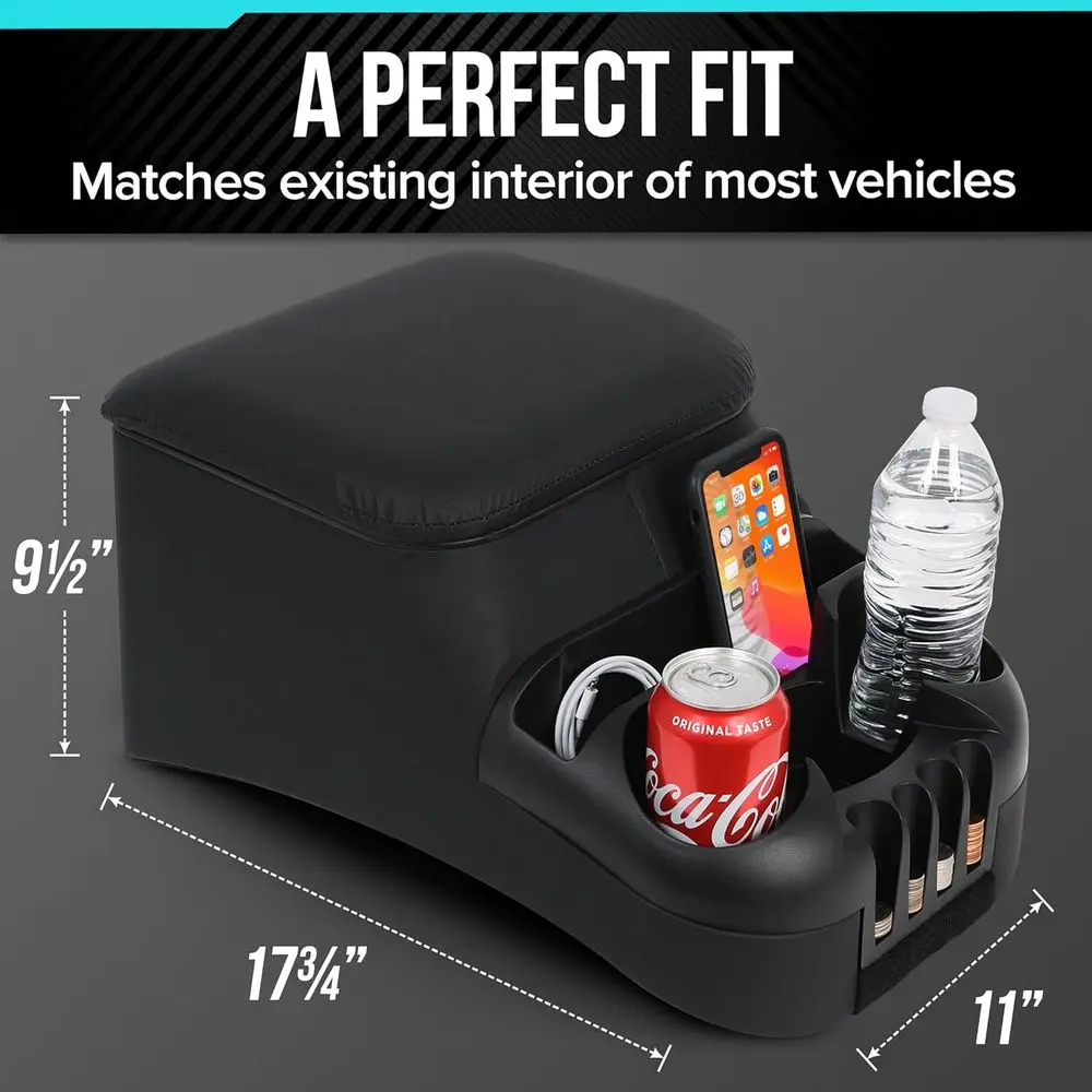 Moblorg Center Console for Truck Bench Seats, Vehicle Organizer, Medium, Made in USA (Black) view 3