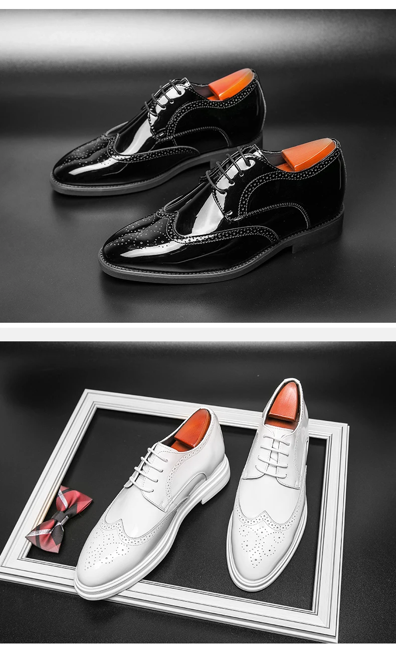 Brogue-Schuhe für Herren, weißes Lackleder, 6 cm, versteckte Höhenerhöhung, Einlegesohlen, formelle Kleidung, lässige Oxfords für Hochzeit, Business – Detail 25