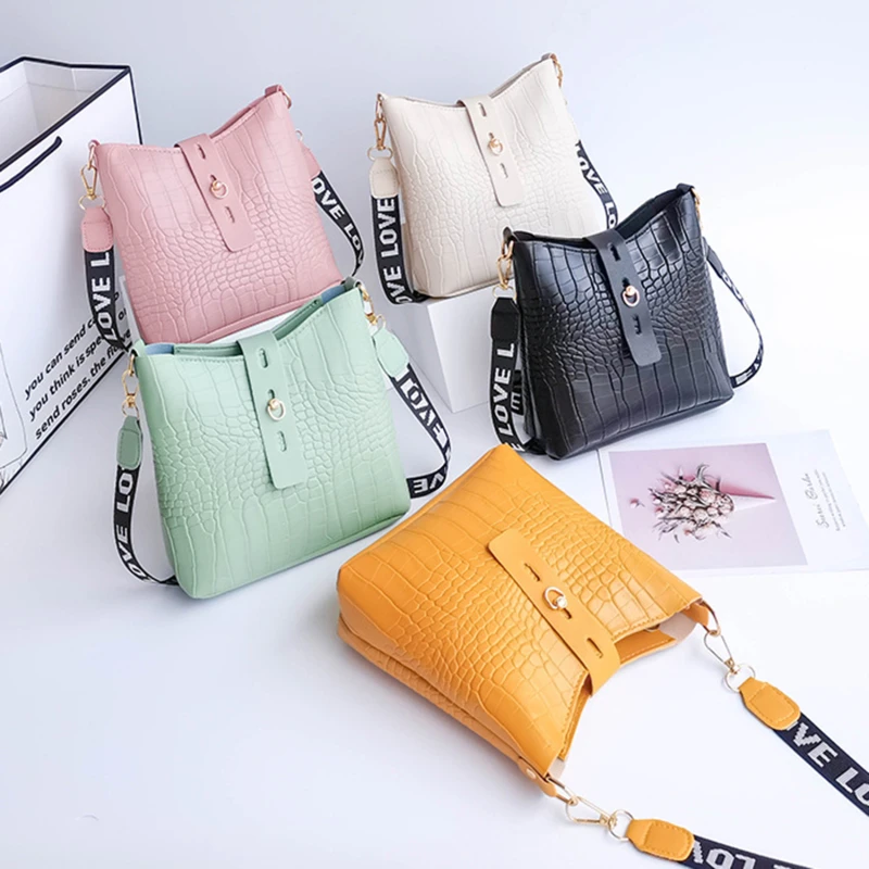 Crocodile Messenger Bags For Women Luxury High Quality Ladies Handbags Bucket Bag Pu Leather Crossbody Shoulder Bag Female